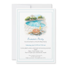 Convite para Festa de Verão com Piscina e Pizza