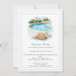Convite para Festa de Verão com Piscina e Pizza