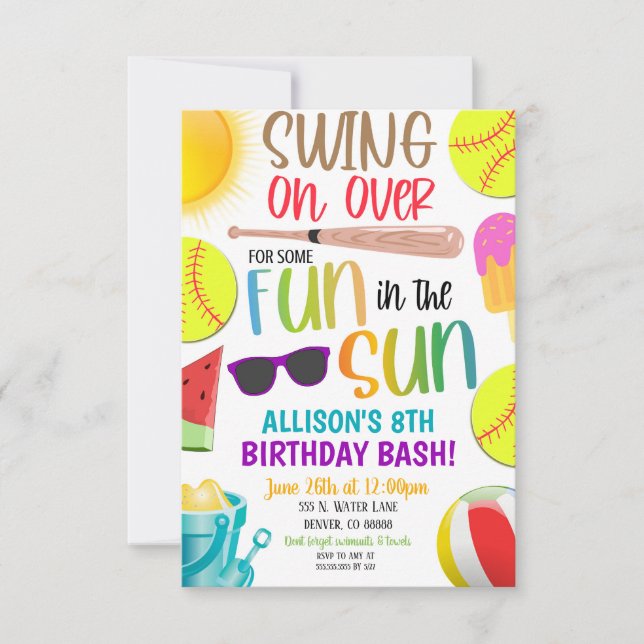 Convite para Festa de Verão de Softball (Frente)