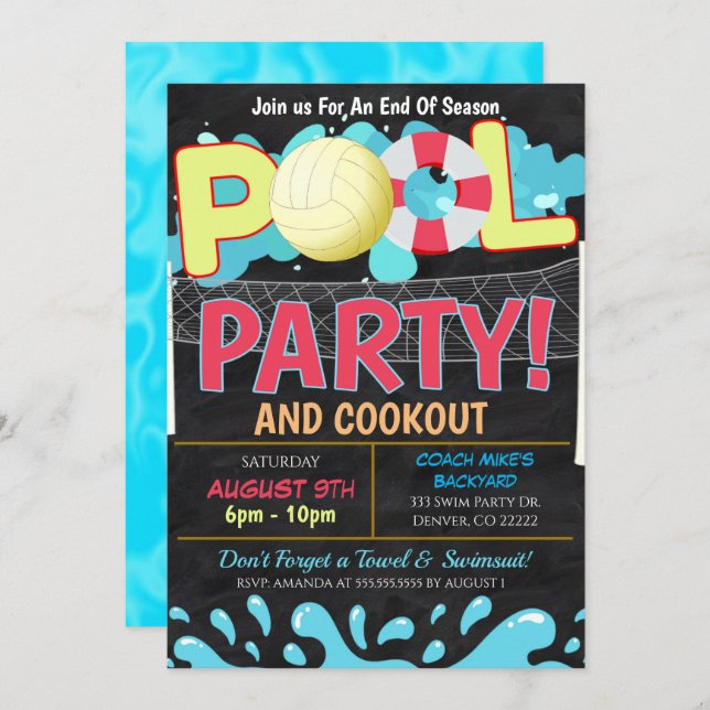 Convite para Festa de Vôlei de Piscina de Verão (Frente/Verso)