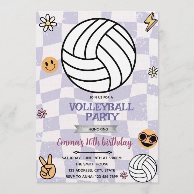 convite para festa de vôlei Groovy (Frente)