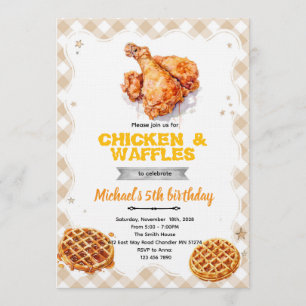 Convite para festa de waffles e frango