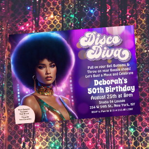 Convite para Festa Disco Diva dos Anos 70