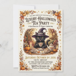 Convite para Festa do Chá de Halloween de Gato Pre