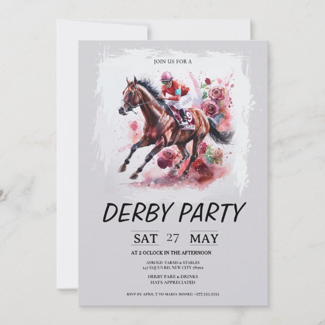Convite para Festa do Derby de Kentucky Aquarela C (Frente)