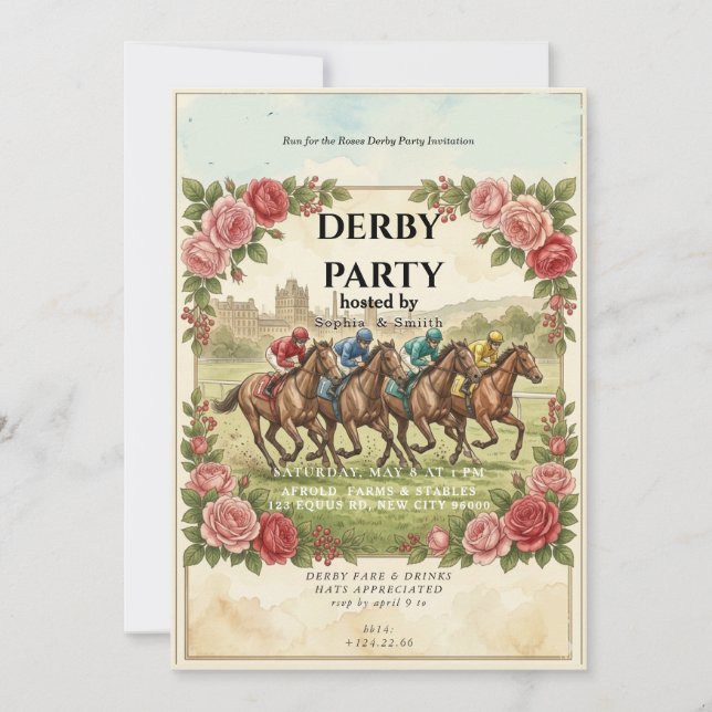Convite para Festa do Derby de Kentucky Cavalos Vi (Frente)