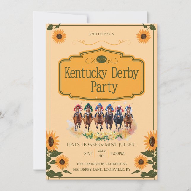 Convite para Festa do Derby de Kentucky - Corrida  (Frente)