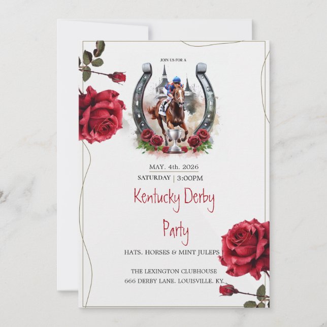 Convite para Festa do Derby de Kentucky Rosas Ferr (Frente)