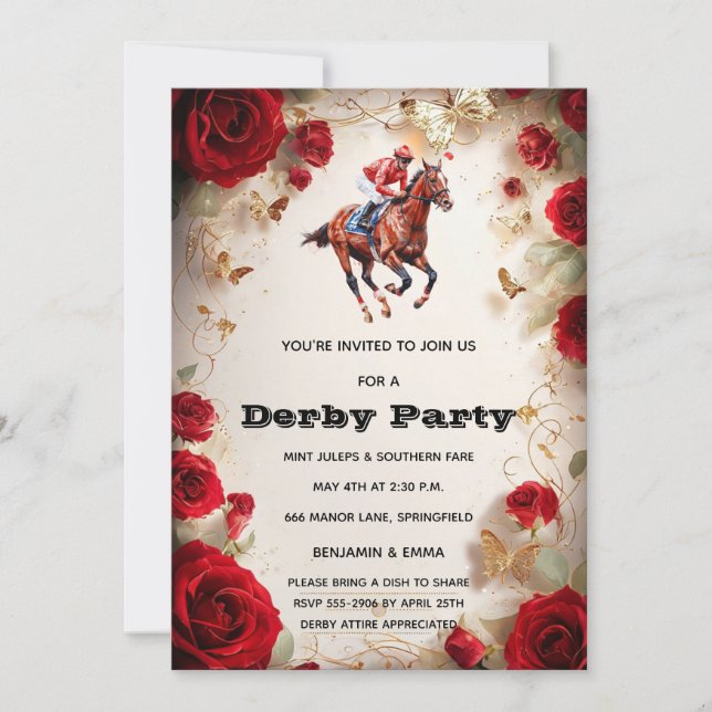 Convite para Festa do Derby de Kentucky Rosas Verm (Frente)