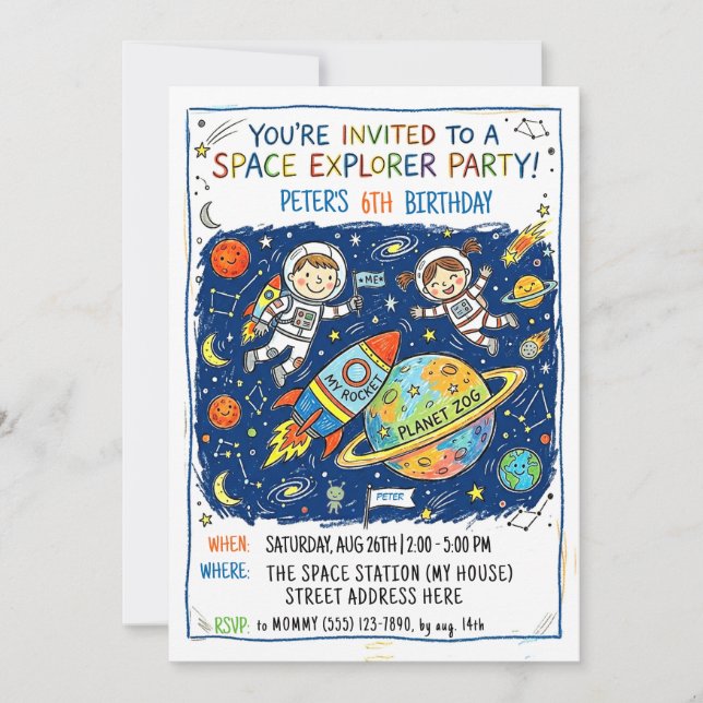Convite para Festa do Explorador Espacial (Frente)