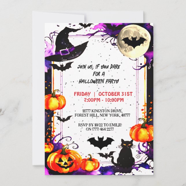 Convite para festa do Halloween elegante (Frente)
