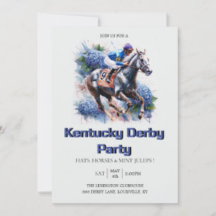 Convite para Festa do Kentucky Derby Azul Aquarela