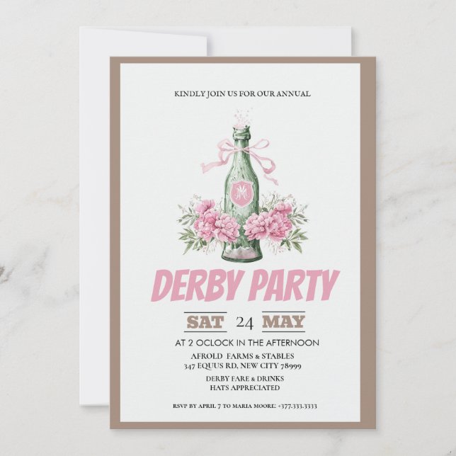 Convite para Festa do Kentucky Derby com Rosas de  (Frente)