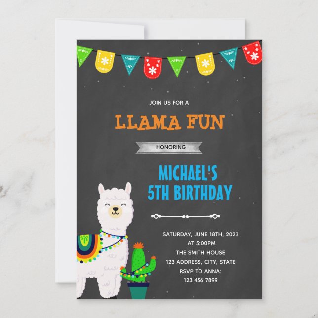 Convite para festa do menino lhama (Frente)