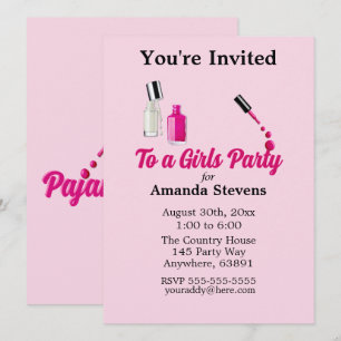 Convite para Festa do Pijama com Esmalte Rosa
