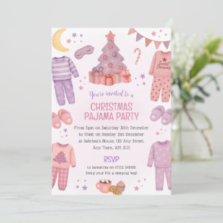 Convite para Festa do Sono de Natal com Pijama Ros