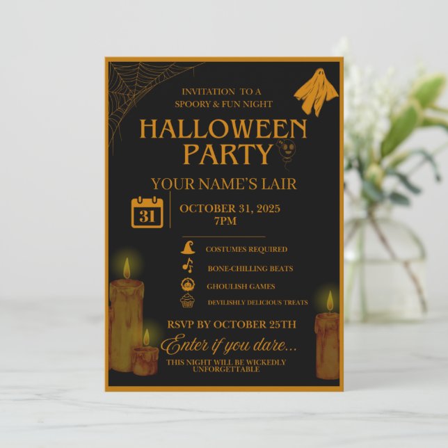 Convite para Festa Elegante de Halloween - Noite S (Em pé/Frente)