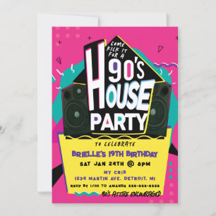 Convite para Festa em Casa Rosa dos Anos 90
