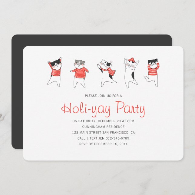 Convite para Festa Feriada de Gato de Kitty (Frente/Verso)