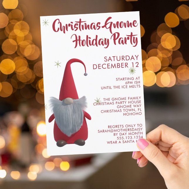 Convite para Festa Feriada Gnomo de Natal Bonito (Fun invitation to send to your holiday party guests. Merry Gnome-mas!)