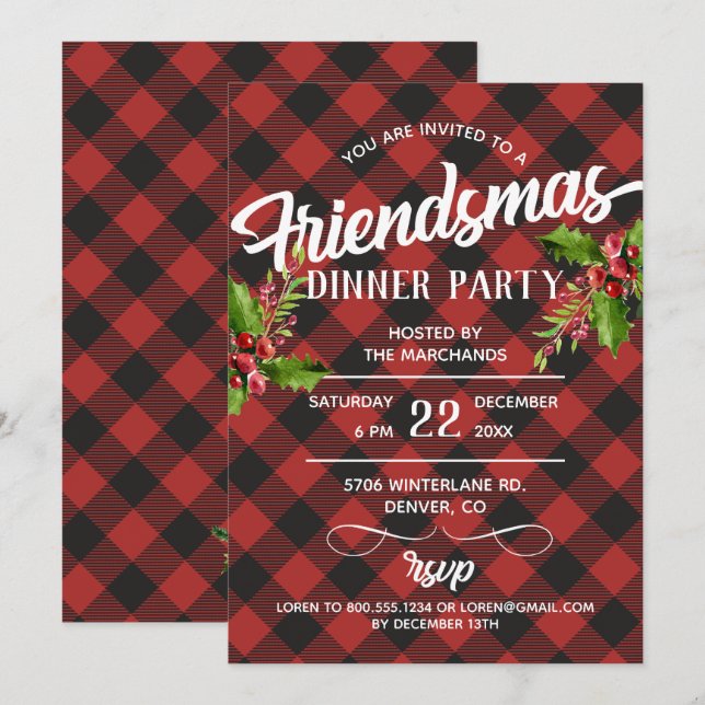 Convite para Festa Friendsmas no tema Xadrez Búfal (Frente/Verso)