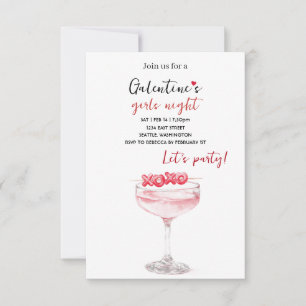 Convite para Festa Galentines Coquetel Rosa