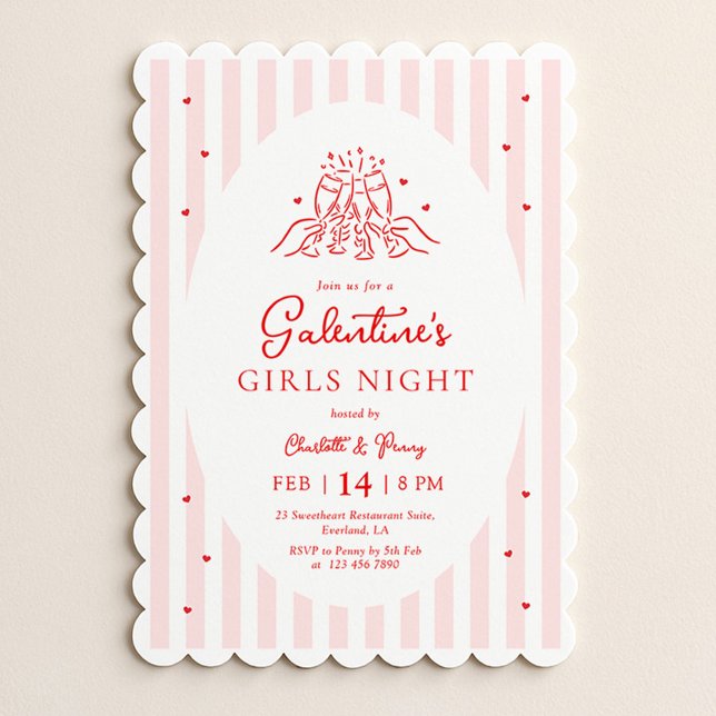 Convite para Festa Galentine's Rosa Vermelho (Criador carregado)