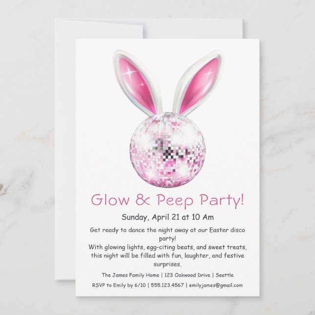 Convite para Festa Glow & Peep – Disco de Páscoa (Frente)