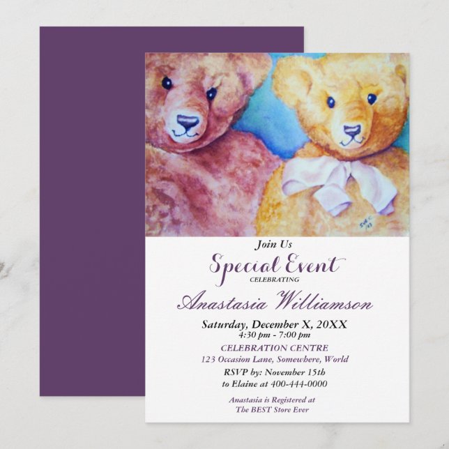 CONVITE PARA FESTA INFANTIL DE URSO DE PELÚCIA (Frente/Verso)