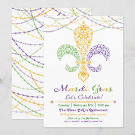 Convite para Festa Mardi Gras Fleur DeLis