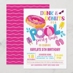 Convite para Festa na Piscina com Dunk & Donuts