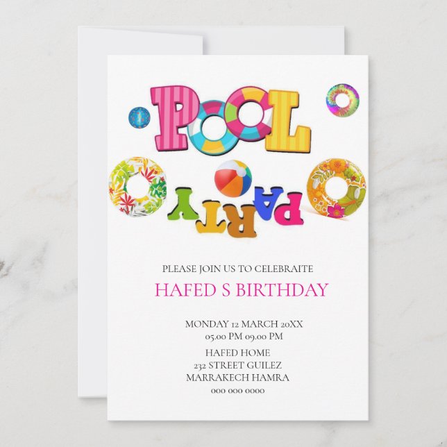 Convite para Festa na Piscina Convite de Aniversár (Frente)