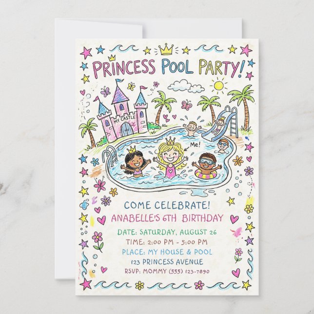 Convite para Festa na Piscina da Princesa (Frente)