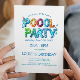 Convite para Festa na Piscina de Letras Vibrantes