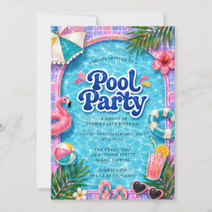 Convite para Festa na Piscina Verão Flamingo Praia