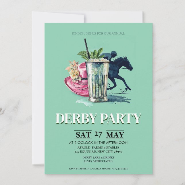 Convite para Festa no Derby de Kentucky Menta Jule (Frente)