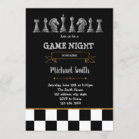 Convite para festa noturna de jogo de xadrez