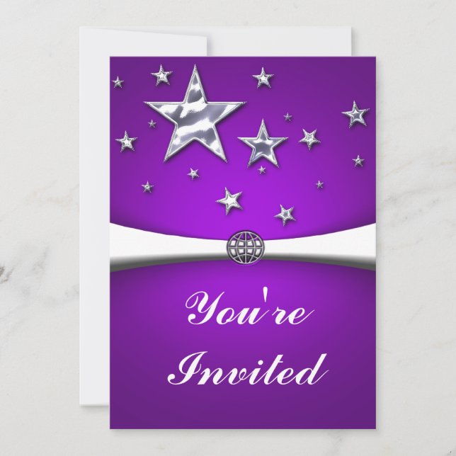 Convite para Festa Roxa das Estrelas Prateadas (Frente)