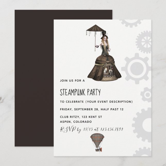 Convite para Festa Steampunk (Frente/Verso)