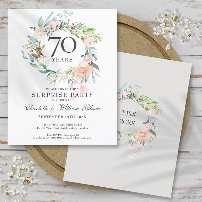 Convite para Festa Surpresa de Aniversário de 70 a (Budget Surprise Party 70th Anniversary Invitation)