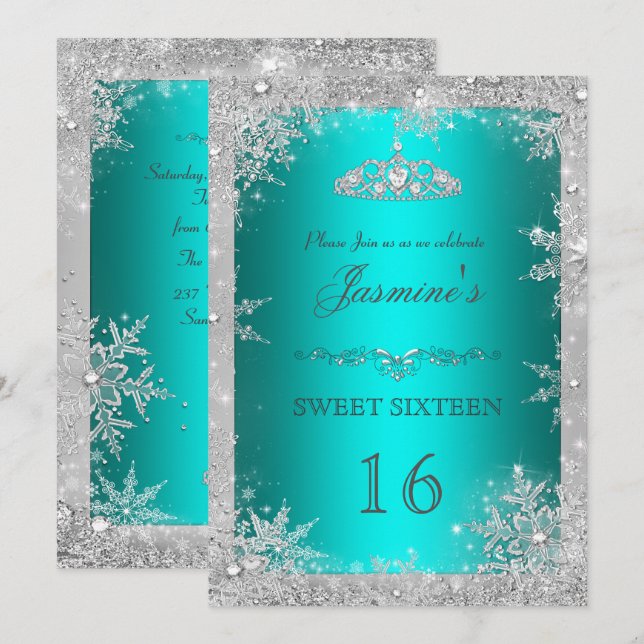 Convite para festa Sweet 16 de Natal prateado em a (Frente/Verso)