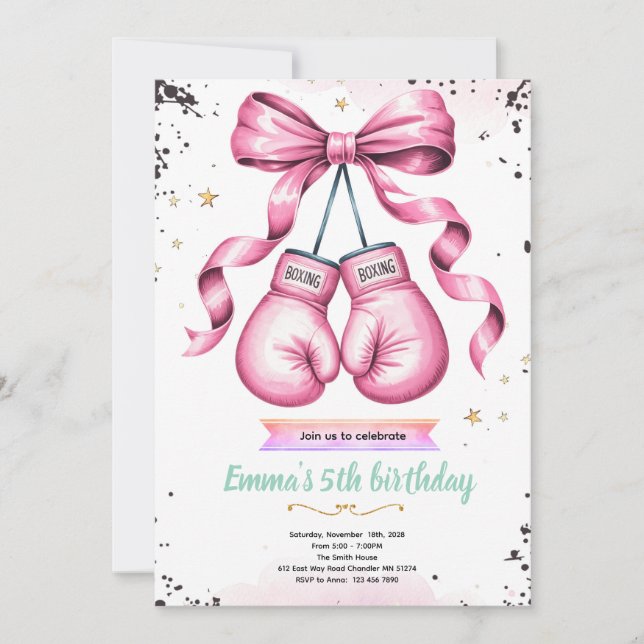 Convite para festa temática de boxe feminino (Frente)