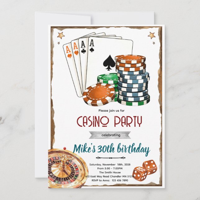 Convite para festa temática de cassino (Frente)