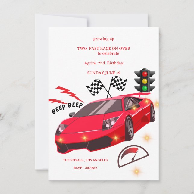 Convite para Festa Temática de Corrida de Carros E (Frente)