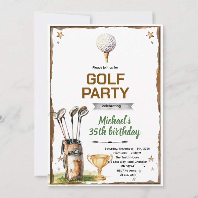 Convite para festa temática de golfe (Frente)