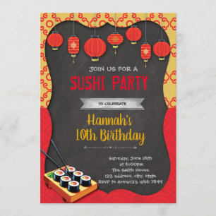 convite para festa temática de sushi