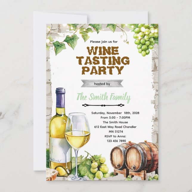 Convite para festa temática de vinho branco (Frente)
