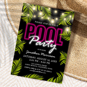 Convite para Festa Tropical com Piscina de Neon