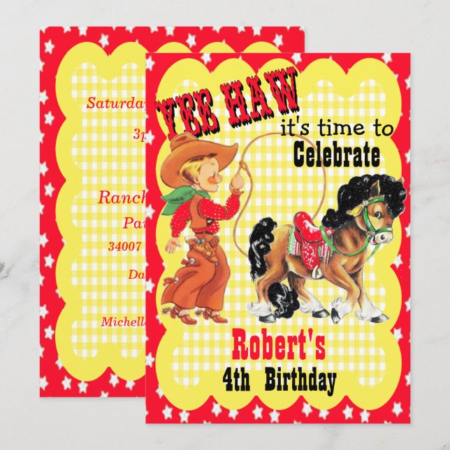 Convite Para Festas de aniversário De Cowboy E Cav (Frente/Verso)