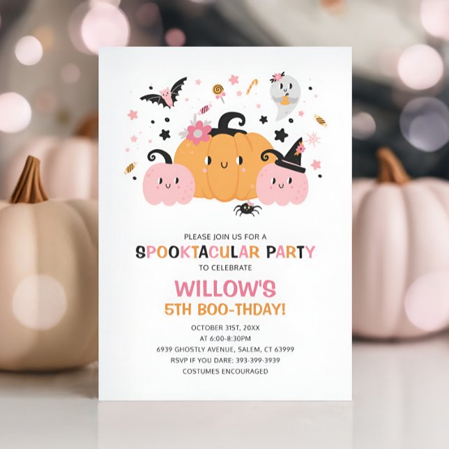 Convite para Festas de aniversário de Halloween Ro (Pink Halloween Birthday Party Girl Invitation)